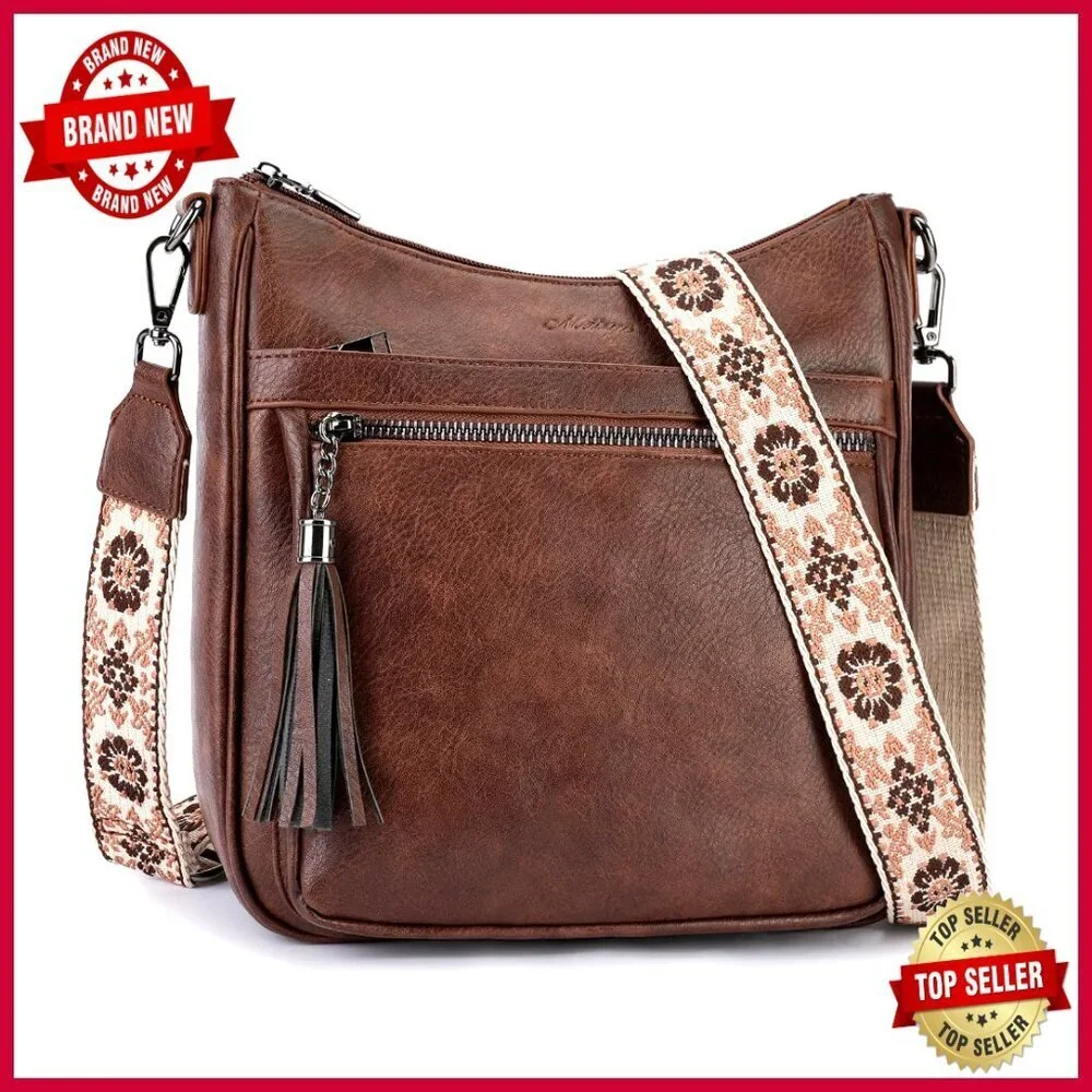 Vegan Leather Crossbody Purse with Tassel, Lightweight Hobo Bag for Women